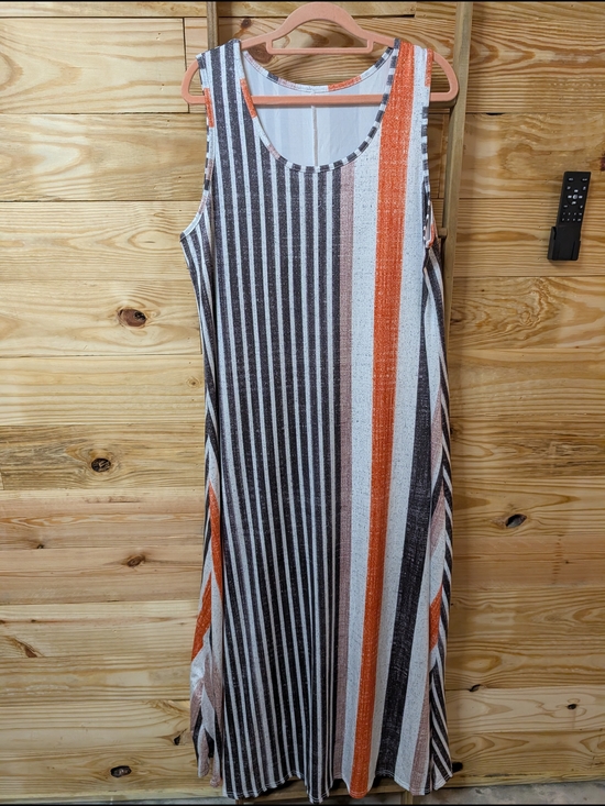 Dresses & Skirts - Striped Sleeveless Maxi Dress in Orange, Black & White